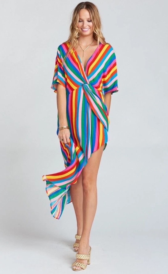 Show Me Your Mumu Get Twisted Rainbow Tulum Stripe Maxi Dress Multi Size Small